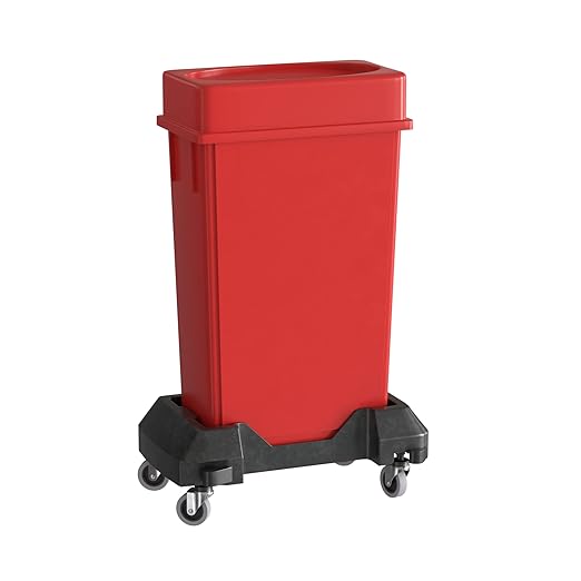 23 Gallon Red Slim Jim Trash Can with Drop Shot Lid and Dolly