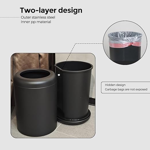 Black Metal Trash can,10L/2.6GAL,Open Top Wastebasket Bin,Garbage Can for Bathroom,Living Room,Office,Kitchen,Bedroom,Hotel (Black)