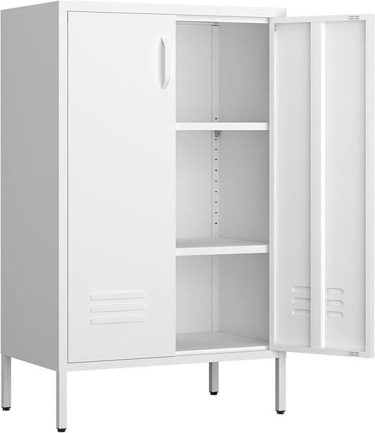 Metal Cabinet Storage,Metal Shoe Cabinet with Shelves,2 Door Storage Cabinet for Living Room,Entryway,White