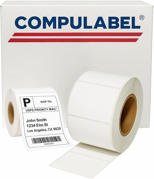 Compulabel 4" x 6" Direct Thermal Labels, White, 3" Core, Perforated, Permanent Adhesive, 1 Rolls, 1000 Labels per roll, 1000 Total