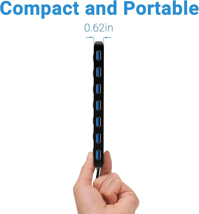atolla 7-Port USB 3.0 Hub Splitter, USB Extender Ultra Slim Data USB Hub with Individual Power Switch and LEDs
