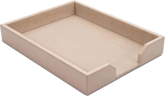 DACASSO Bonded Leather Desktop Letter Tray - Luxury Letter Holder & Paper Organizer for Desk - Office Organization & Executive Desk Decor - (White Latte)