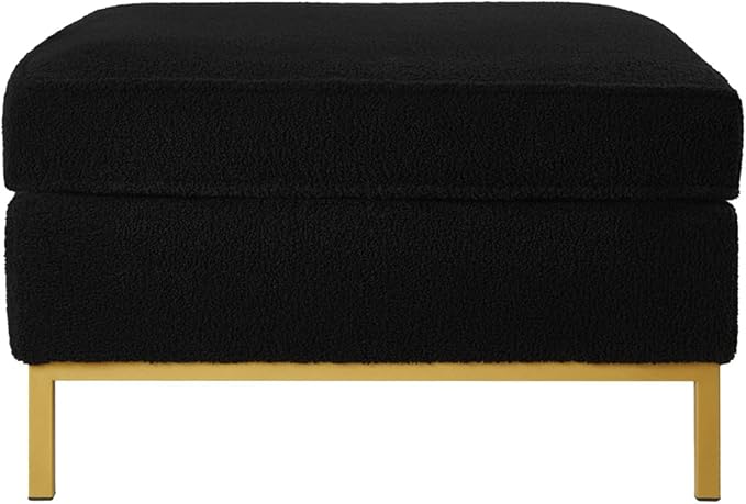 24KF Large Square Couch Ottoman for Living Room, Upholstered Teddy Fabric Padded Cushion Ottoman Table,Large Foot Rest,5088-Teddy Black