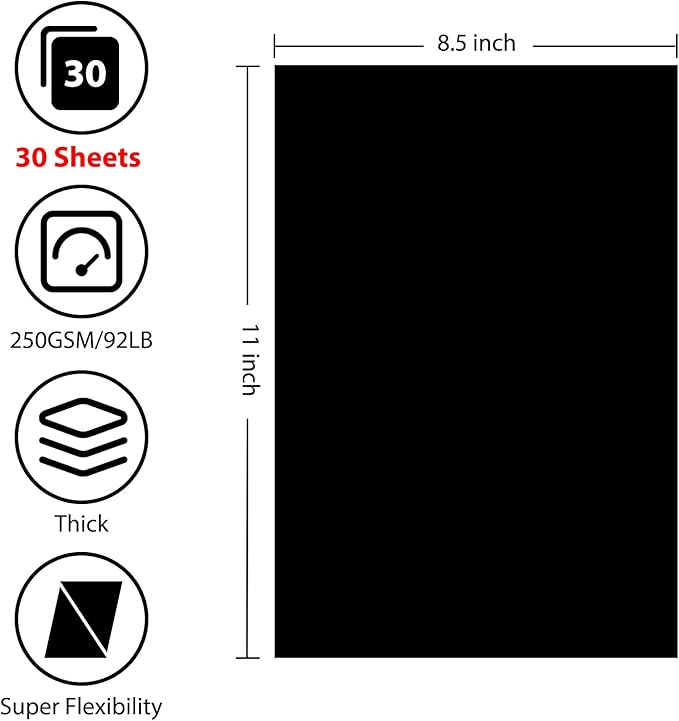 OcePor 30 Sheets Black Cardstock 8.5” x 11”, 92lb/250gsm Black Card Stock, Thick Card Stock Paper, Heavy Cardstock Paper for Printer, Resume, Scrapbooks, Art, Crafts, Business Cards