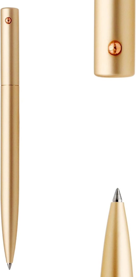 DUNBONG Retractable Metal Gel Pen, 0.5mm Medium Point Ballpoint Pens, Black Gel Ink (Golden)
