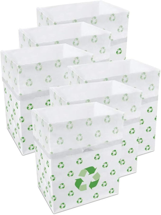 | 13 Gallon Disposable Trash Cans (6-Pack) with Fitted Trash Bags - Reusable Garbage and Recycling Bins for Parties, Events, and More (Recycle - 17" Height x 13.5" Width x 10" Depth)