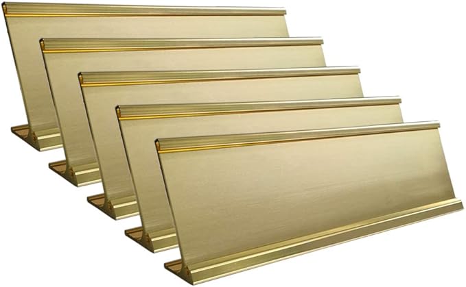 2" x 8" Aluminum Desk Name Plate Holder, Office Business Desk Sign Holder Desktop-5 Pack (Yellow Gold)