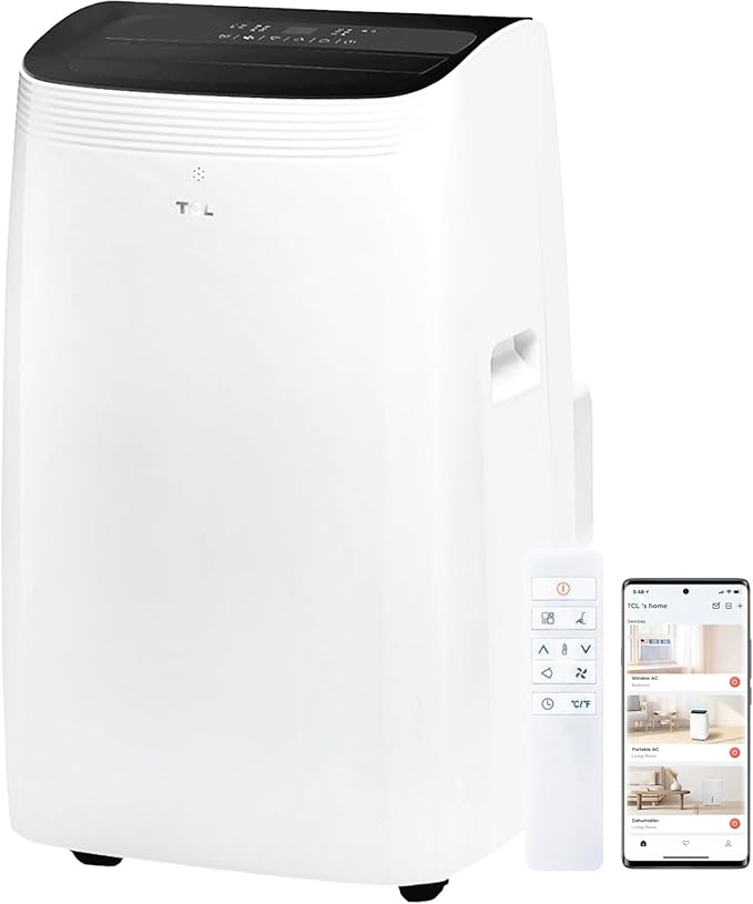 TCL H10PDH56W, 450 Sq. Ft, 10,000 BTU Q-Series Dual Hose Portable Inverter Air Conditioner & Heater, AC Unit with Heat, 47% Energy Savings, Compact Design, Works with Smart Home Devices, White