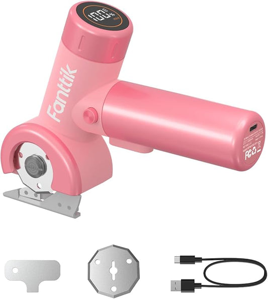 Fanttik C8 Nano Cordless Electric Scissors with LED Display, Rechargeable Cardboard Cutter with 2 Blades, EasySwap Blade Change, LED Light, for Thin Cardboard Carpet Leather - Pink