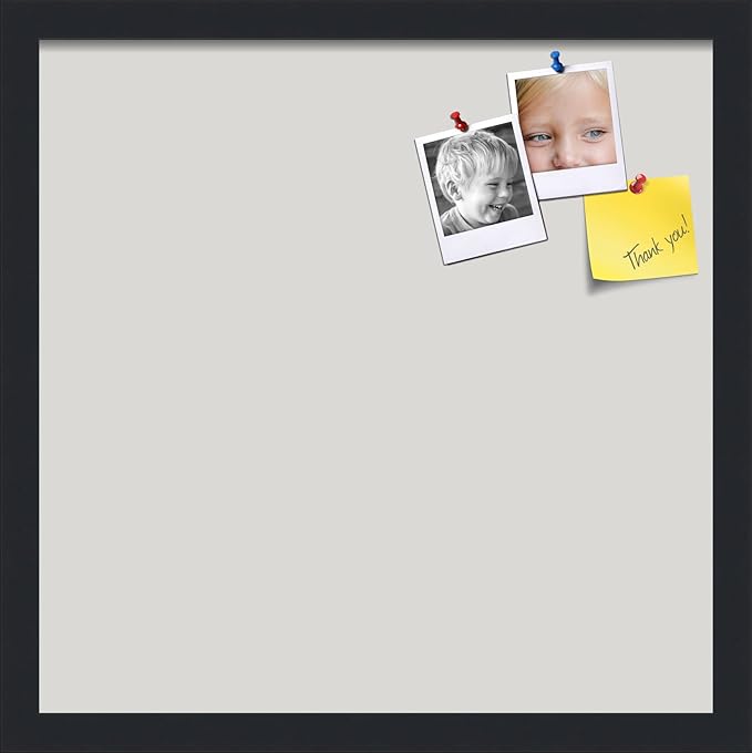 PinPix 17x17 Inch Cork Bulletin Board. This Decorative Framed Pin Board Comes with Light Stone Design and a Satin Black Frame. Ideal for Home Office Decor or Message Board (PinPix-1809)