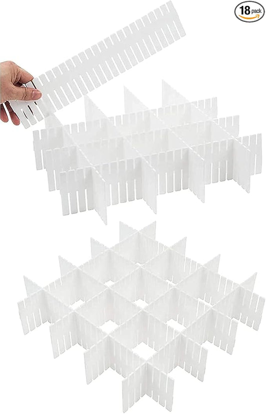 18Pcs Drawer Dividers, Adjustable Drawer Organizer for Socks, Underwear, Makeup, Can Help Tidy Kitchen, Bedroom, Dresser White