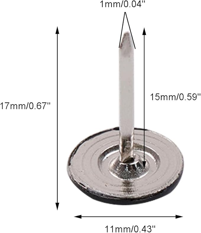 100Pcs Flat Head Upholstery Tacks Home Furniture Decor Tack Upholstery Nails Flat Push Pins Flats Thumb Tacks Black (11mmx17mm)