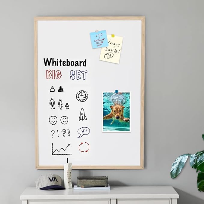20” x 28” Cork Boards for Walls with Wooden Frame 1pack, Whiteboard and Cork Board Combo Double Sided Office Board for Wall Organizer, Bulletins Board Hanging Pin Board for School Home Office