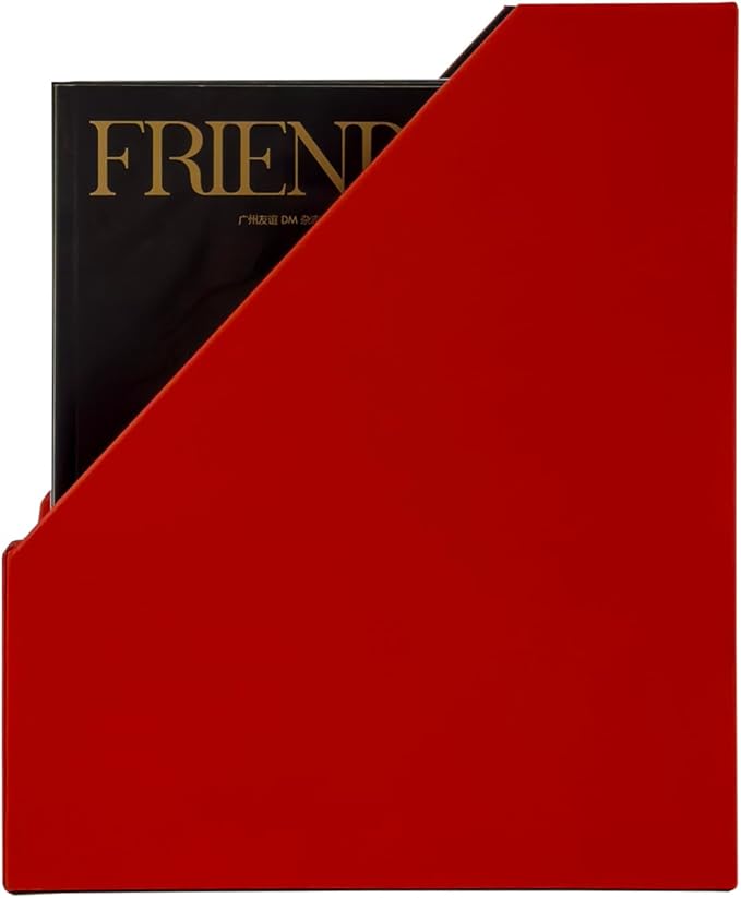 UnionBasic Magazine File Holder - Office Leatherette Desktop Document File Folder Journals Organizer Racks, Red