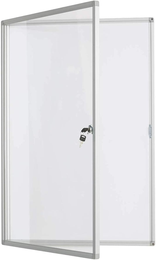 BIBOC 36x24 Inches Lockable Bulletin Boards White Board Frame Enclosed Display Case,with Magnets,for School Message Notice Whiteboard