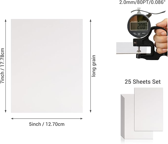 25 Pcs Book Board, Binder Board, Cover Board, Heavy Duty Chipboard for Book Binding, DIY Cardboard (White, 5 x 7 Inch 80PT)