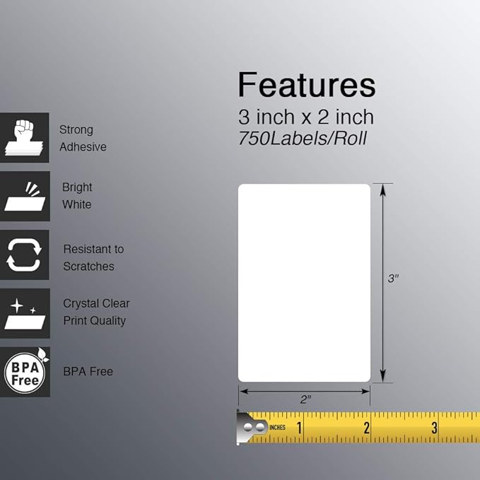 BETCKEY - 3" x 2" (76 mm x 51 mm) Multipurpose & Shipping Labels Compatible with Zebra & Rollo Label Printer,Premium Adhesive & Perforated [10 Rolls, 7500 Labels]
