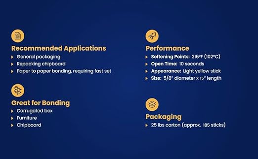 ASA Hot Glue Sticks for Glue Gun - 5/8" x 10" | High-Strength Hot Gun Sticks Adhesive for Corrugated Materials | Industrial Grade for Packaging & Woodworking | Pack of 106