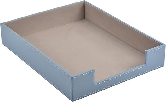 Leather Letter Tray,Stackable File Document Tray,Desk Organizer for Office Supplies,A4 Paper Case Rack,Desktop Organization,Pen Mail Magazine Storage Box (Grey)