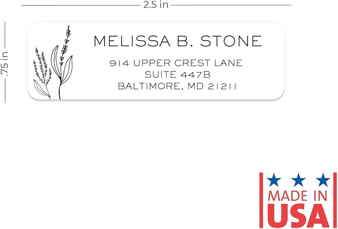 Simple Modern Flower Rolled Address Labels/Roll of 500 Floral Illustration Personalized Address Labels/Designer Return Address Stickers in Elegant Plastic Dispenser