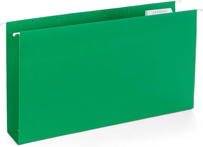 25 Blue Summit Supplies Legal Size Hanging File Folders - Assorted Colors, 2" Expansion, Legal Hanging File Folders for Filing Cabinet, 11PT Paper Stock with Tabs and Inserts Included