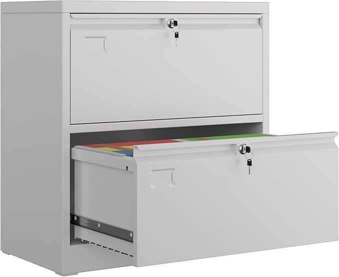 Aobabo 2 Drawer Wide Lateral File Cabinet, Metal Filing Cabinet with Lock, Suitable for Home Office School Hanging Files Letter/Legal/F4/A4 Size,White,Required-Assembly,15.87" D x 28.94" W x 30.24" H