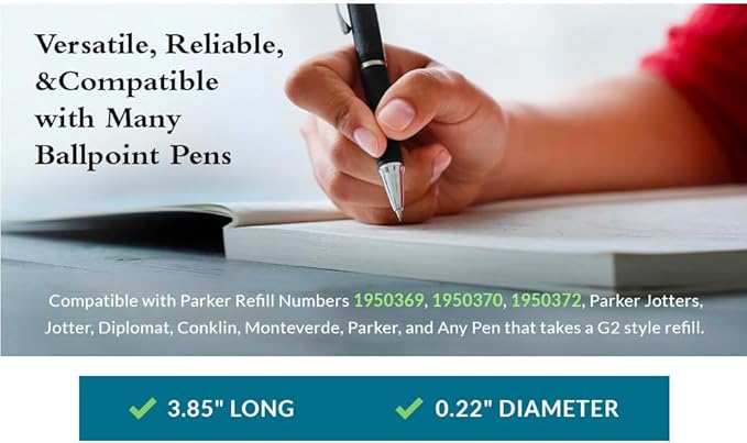 6 Pack, Pen Savings Gel Pen Refills Compatible with Parker Ballpoint Pens, .5mm Extra Fine Needle Point, Smooth Writing, Frictionless Flow (Bulk Packed) (Black)