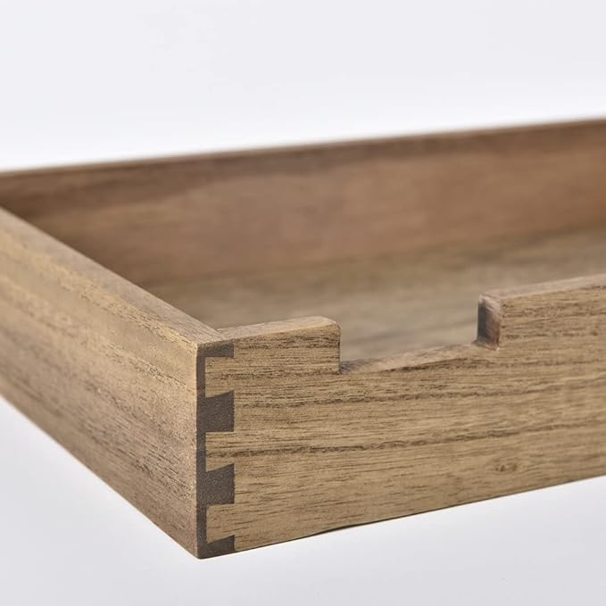 KIRIGEN Wooden Stackable Office Letter Organizer Desk Tray Pack of 2 - Wood Two Tier Tray for Desktop Organizeration with Metal Label Card Holder - Inbox Tray for Desk,Dark Brown 2TTP-DBR