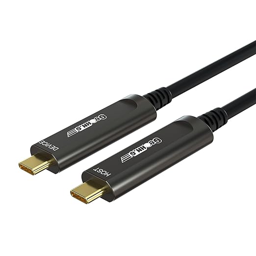 GeoHN.G USB C to C Fiber Optic Cable 15M/50FT, USB 3.2 10Gbps Long Distance Data Transfer USB C Extension Cable for VR, Camera, Mini PC, Laptop, Webcam, Printer and More