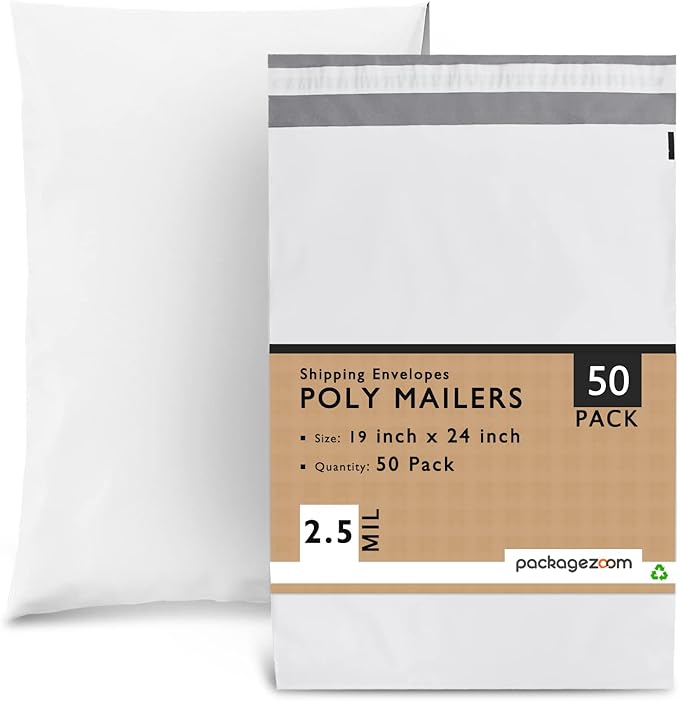 PackageZoom Poly Mailers 19x24 50 Pcs Self-Seal Shipping Envelopes For Businesses, Strong Adhesive Mailing Bags, Tear & Water-Resistant Protective Shipping Bags Light Grey