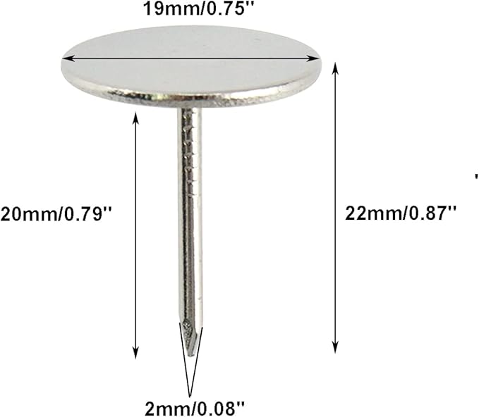 100Pcs Flat Head Upholstery Tacks Home Furniture Decor Tack Upholstery Nails Flat Push Pins Flat Thumb Tacks Silver (19mmx22mm)