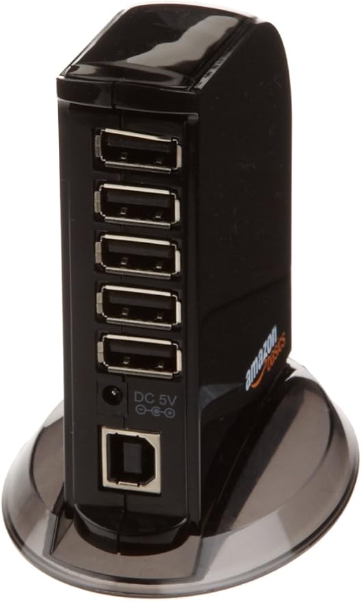 Amazon Basics 7 Port USB 2.0 Hub Tower with 5V/4A Power Adapter, Black