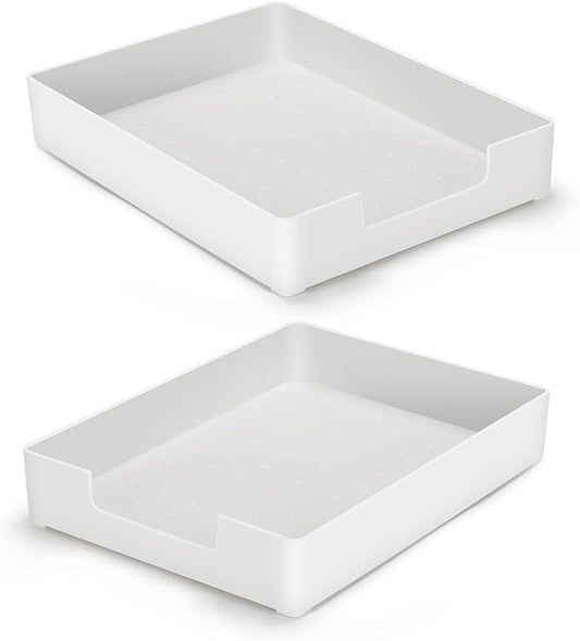 Letter-Size Tray Desk Letter Tray Paper Tray, Sturdy Heavy-Duty Plastic Printer Paper Tray, Single-Tier Stackable File Storage Organizer for Office Home (2, White)