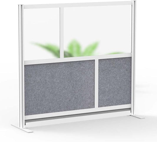 Stand Up Desk Store Expanse Modular Wall | 53'' x 48'' Wall | Expandable Partition Room Divider with Rearrangeable Frosted Acrylic & Sound Absorbent Panels (Silver Frame)