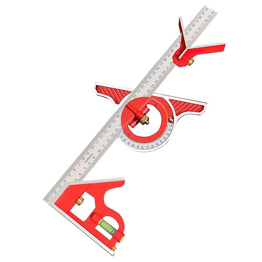 BAUSATZ Combination Square 400mm Carpenter Square Woodworking Square Ruler Protractor Angle Finder Combo Square Tool 180° Angle Ruler Carpenter Tool Combination Square Set with Bubble Level