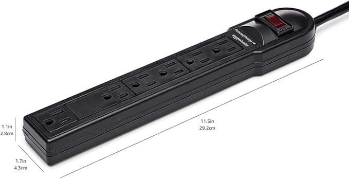 Amazon Basics Surge Protector Power Strip, 6-Outlet, 790 Joules, LED Indicator, 6ft Extension Cord, Black