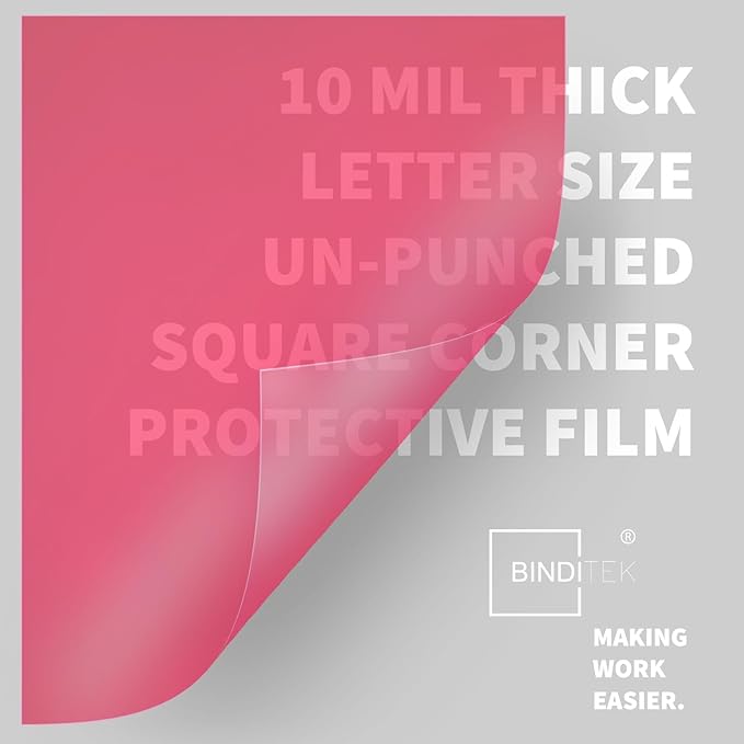 Binditek 20 Pack 10 Mil PVC Binding Presentation Covers, Letter Size, Square Corners, Un-Punched, Multi Color, Office Supplies