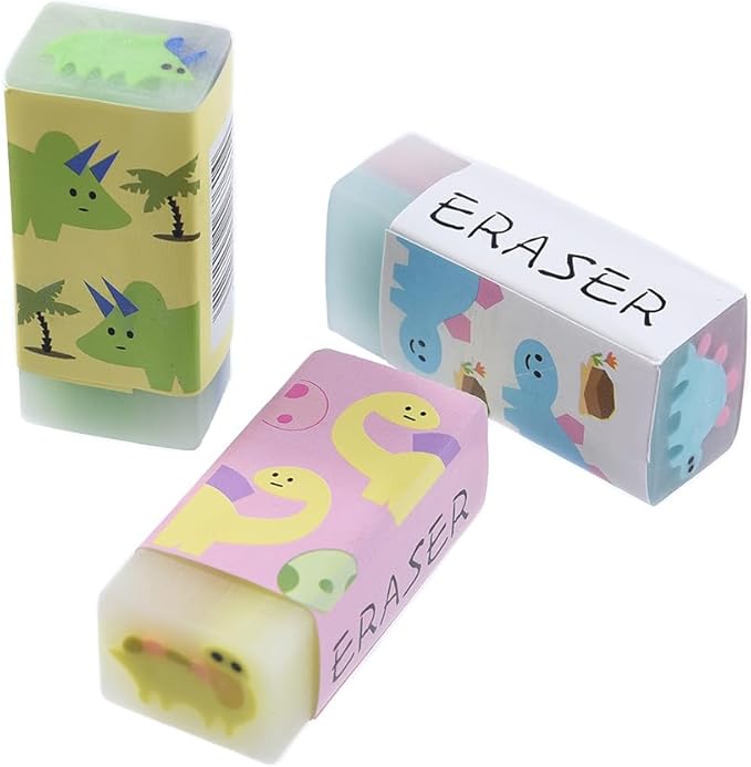 18 Pack Colorful Dinosaur Jelly Erasers for Kids, Kawaii School Supplies Prize Gifts Party Favors