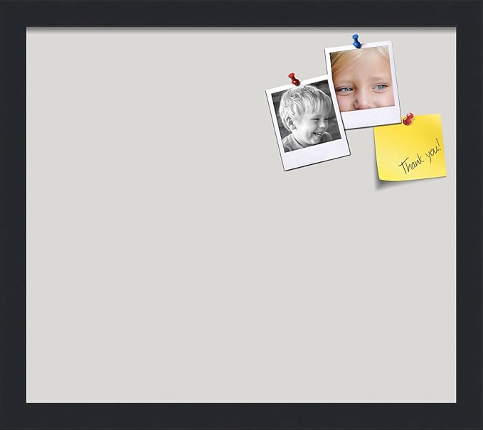 PinPix 16x14 Inch Cork Bulletin Board. This Decorative Framed Pin Board Comes with Light Stone Design and a Satin Black Frame. Ideal for Home Office Decor or Message Board (PinPix-1809)