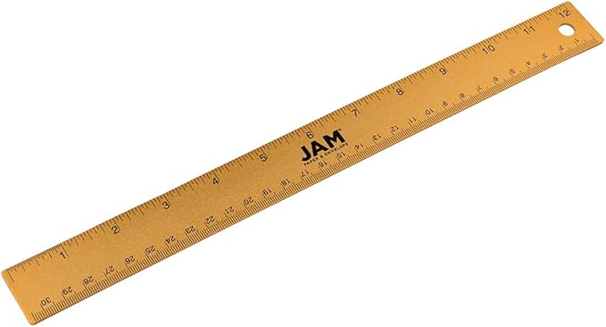 JAM PAPER Strong Aluminum Ruler - 12 Inch - Metal Ruler with Non-Skid Cork Backing - Gold Metallic - Sold Individually