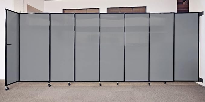Wall-Mounted Sliding StraightWall Room Divider | Adjustable Widths | Locking Wheels | Room Separator | Up to 11'3" Wide x 4' Tall Mocha Fabric Panels