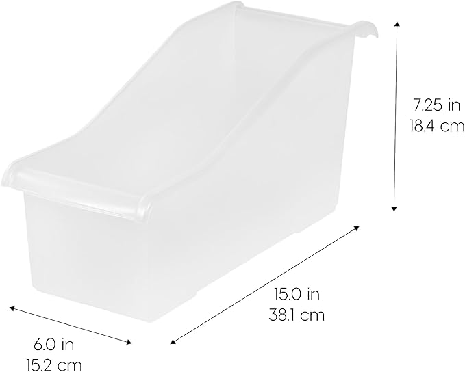 IRIS USA Plastic Book Bin Magazine Holder, 8-Pack, Vertical Standing Connecting Container Box for Office Dorm Study Homework Binder Notebook File Craft Stationery Supplies Organizer Caddy, Clear