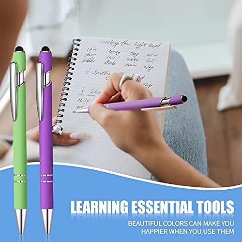 8 Pieces Ballpoint Pen with Stylus Tip Black Ink 2 in 1 Stylus Metal 1.0 mm Medium Point Smooth Pen Rainbow Colorful Rubberized Ballpoint for Touch Screen Tablet(Rainbow Color)