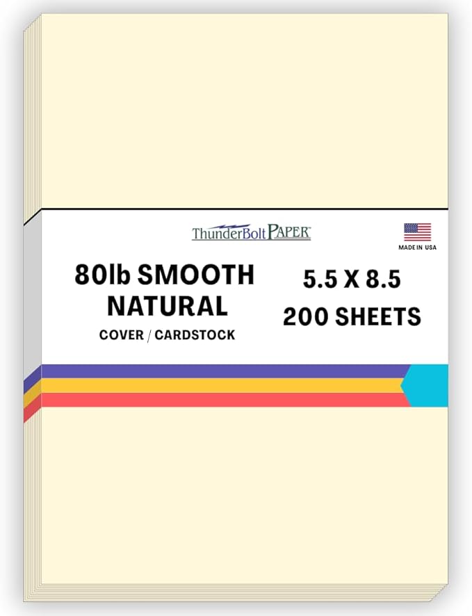 200 Natural Smooth Card Stock Sheets Paper - 5.5 X 8.5 Inches Half Letter | Statement Size - 80# (80 lb/Pound) Cover Weight - Quality Paper - Smooth Finish