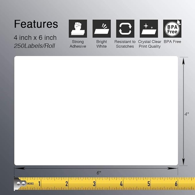 BETCKEY - 4" x 6" (102 mm x 152 mm) Shipping Labels Compatible with Zebra & Rollo Label Printer(not for dymo 4XL), Premium Adhesive & Perforated [6 Rolls, 1500 Labels]
