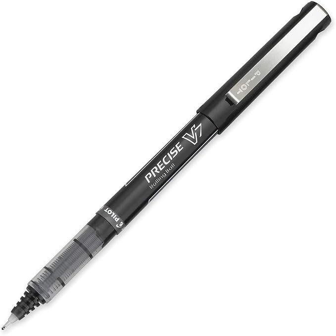 Precise V7 Stick Rolling Ball Pens, Fine Point (.7mm), Assorted Colors Black/Blue/Red Ink, 5-pk; Bundle with Plastic Reusable Pouch