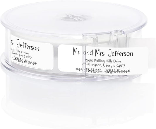 Black and White Botanical Rolled Address Labels / 250 Personalized Return Address Labels/Designer Address Stickers in Elegant Plastic Dispenser