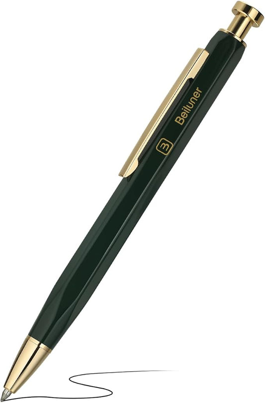BEILUNER 312 Metal Gel Pen 0.5mm, Hexagonal Design, Green Piano Lacquer with 24K Gold Plated Accents, Includes One Refill, Professional Gel Pen Gift Box Set