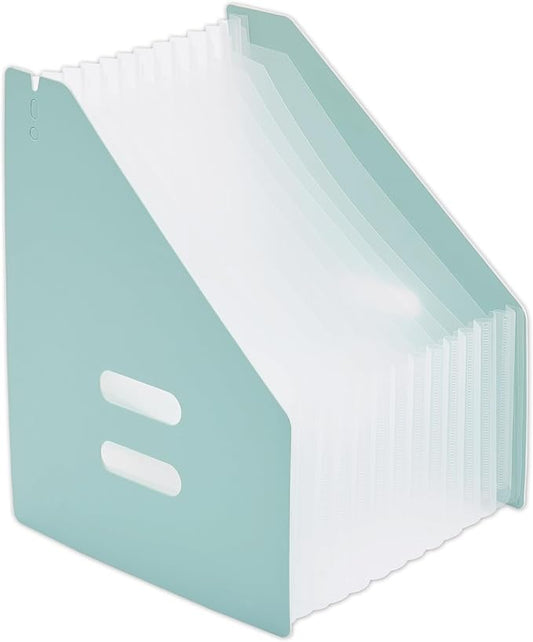 Y YOMA 2 Pack Expanding Magazine Holder with 13 Pockets | Portable Desktop Plastic Self Standing Accordion File Organizer for A4 Letter Size Document Storage Home Office School, Mint Green
