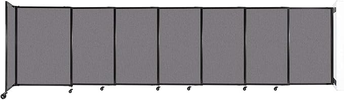 Wall-Mounted Sliding StraightWall Room Divider | Adjustable Widths | Locking Wheels | Room Separator | Up to 15'6" Wide x 4' Tall Slate Fabric Panels